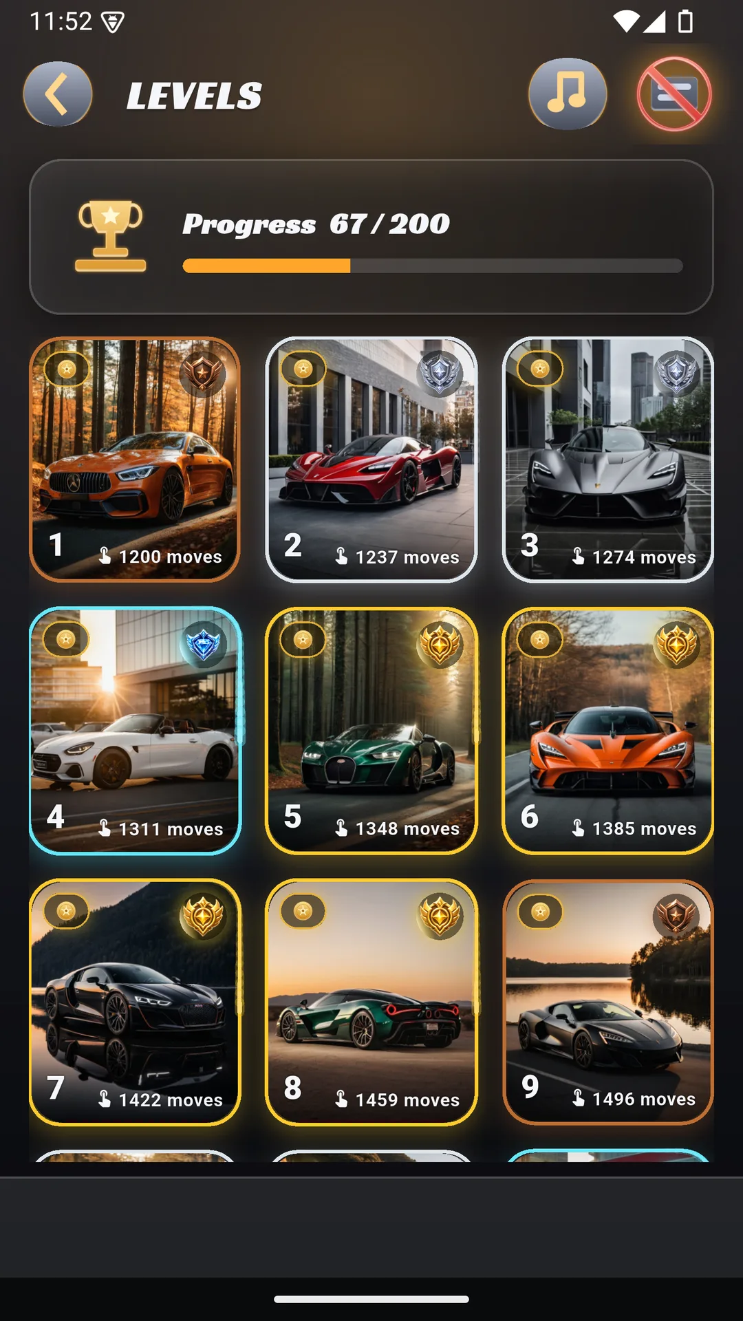 Real medals on the level select