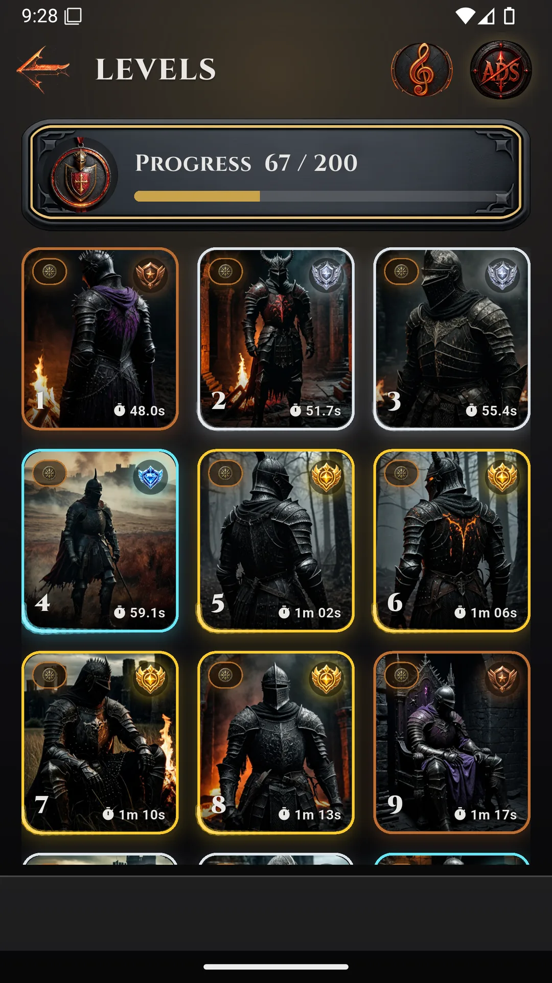 Real medals on the level select