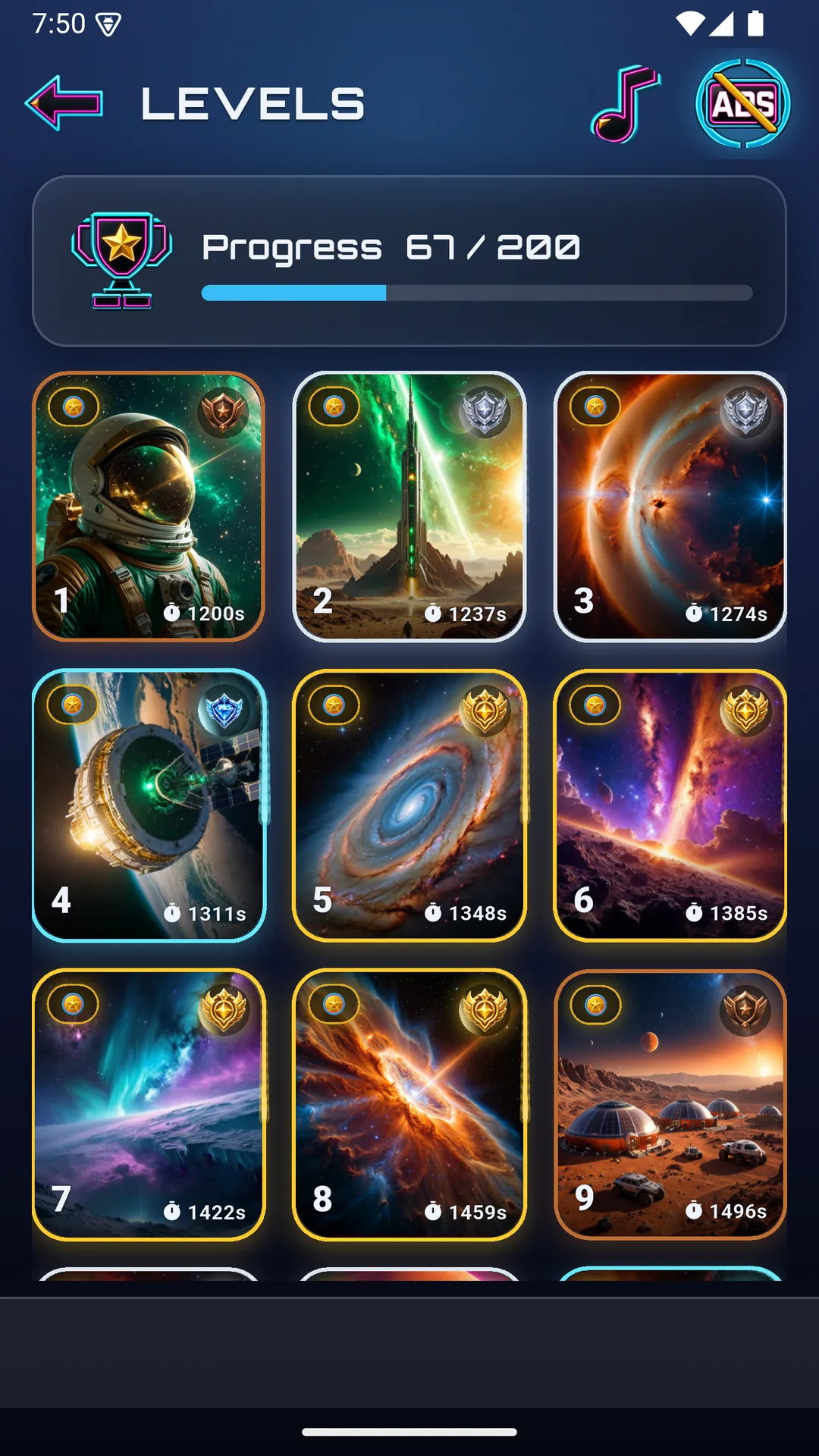 Real medals on the level select